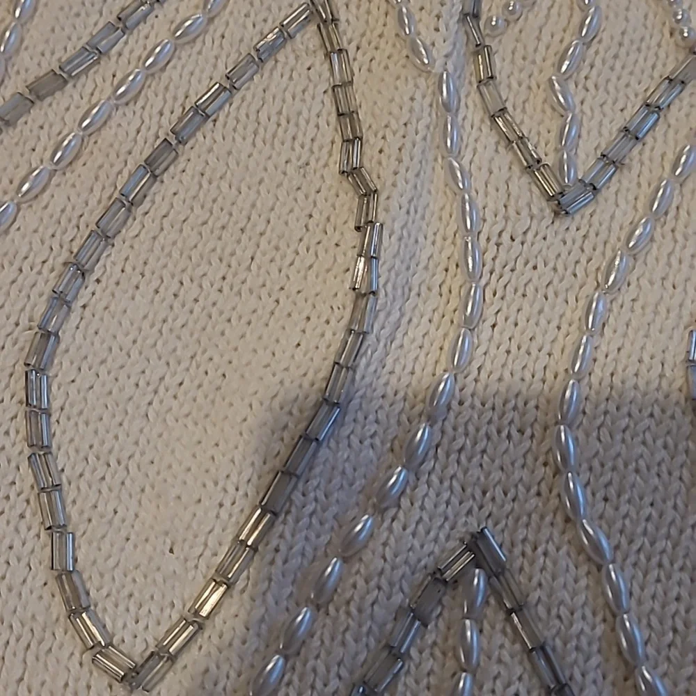 Studio Collection Vintage Ivory Embellished Cardigan Sweater size L - Picture 3 of 5